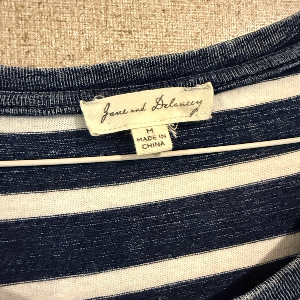 Jane and Delancey Navy and White Striped Mini Dress size medium - Picture 2 of 9